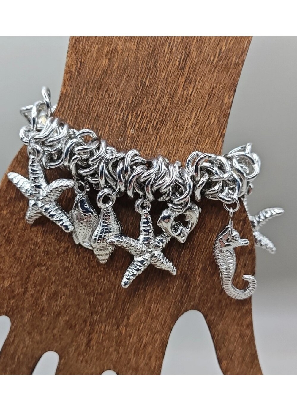 DaVinci Sea Life Stretch Bracelet Silver Tone Metal Charms Lead Nickel Free New
